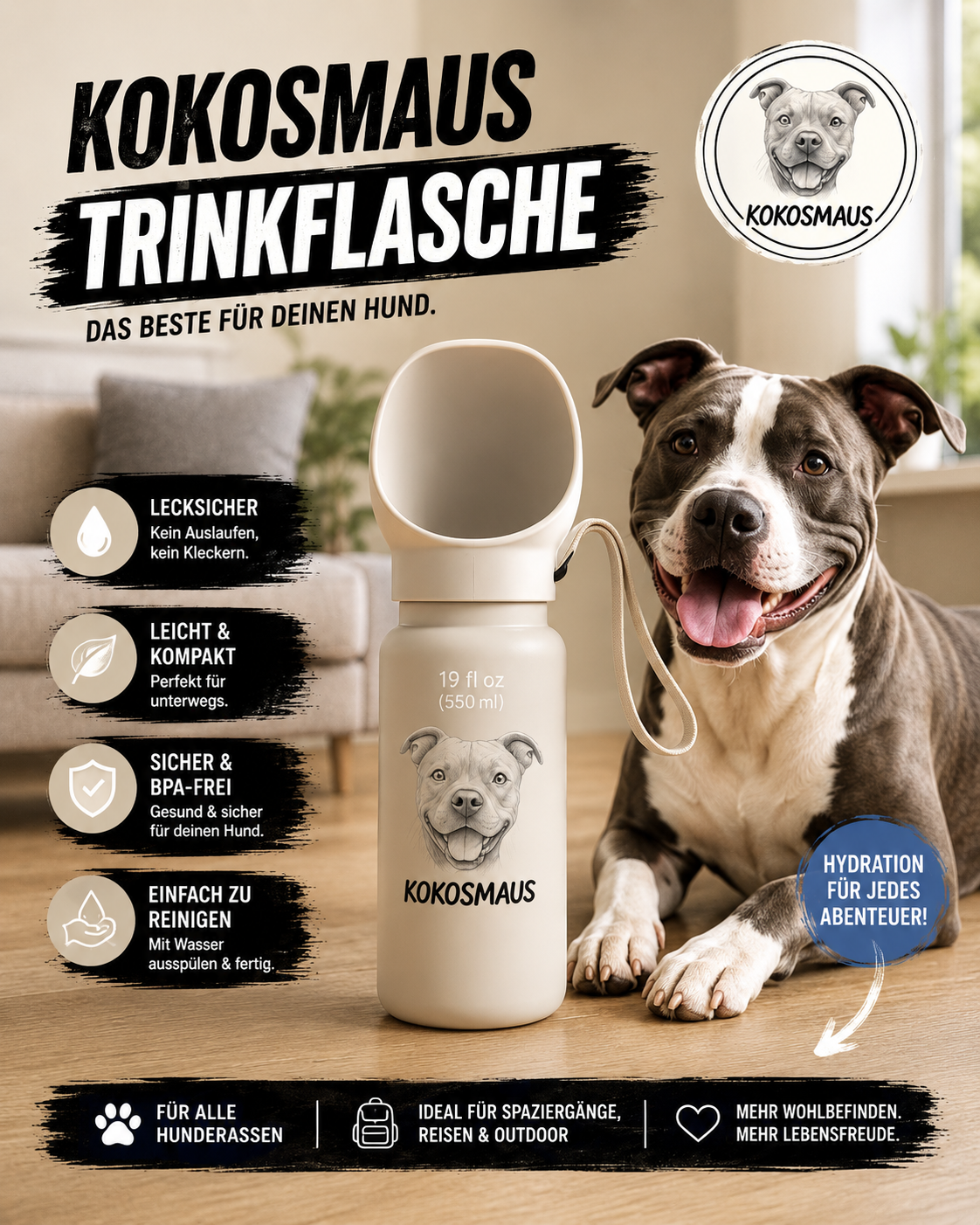 Praktische Hundewasserflasche aus Silikon – Ideal für unterwegs!