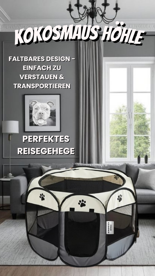 Kokosmaus Höhle | Praktische Reisegehege für Hunde | Klappbar & Tragbar |  Belüftete Fenster
